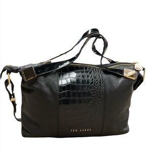 NWT Ted Baker Amelia Satchel Tote Black leather bag with gold hardware